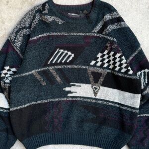 Vintage 90s Acrylic Knit Patterned Preppy Retro Pullover Mens Sweater L 26x27